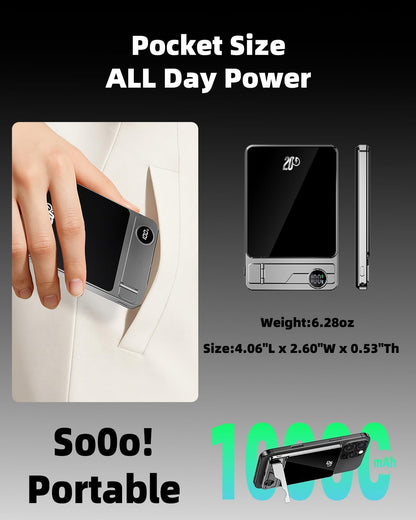 3 in 1 for MagSafe Power Bank 10000mAh 20W PD Fast Charging Wireless Magnetic Portable Charger,Foldable Stand & LED Display Battery Pack Compatible for iPhone 18/17/16/15/14/13/12 Series (10000mAh)