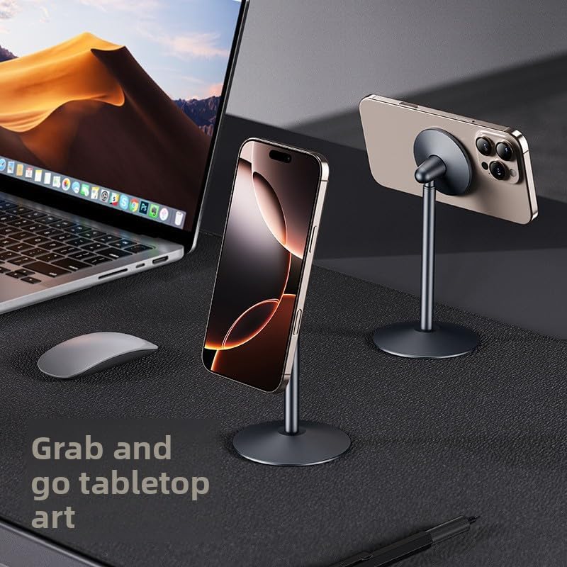 Aluminum Alloy Magnetic Phone Stand, Compatible with Magsafe, 360° Rotation, for Desktop Live Streaming and Video Watching