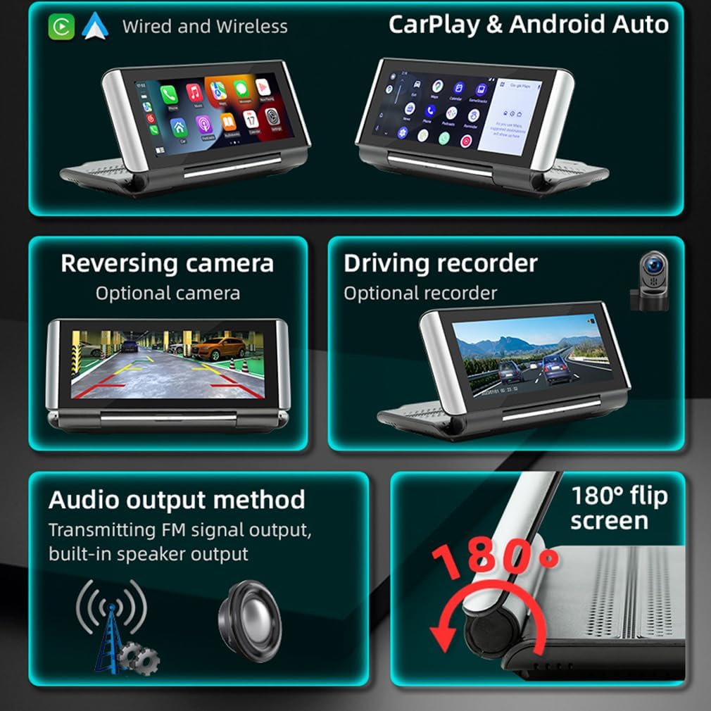 Meenova Flip Out Screen Car Stereo 7 Inch Wireless CarPlay Android Auto Mirrorlink FM Transmitter Bluetooth Reversing Camera B5370