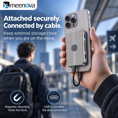 Meenova Magnetic M.2 NVMe/SATA SSD Enclosure MagSafe & 6-in-1 HUB USB-C Dock – 10Gbps, 4K@60Hz HDMI, PD 100W, SD/TF, Up to 4TB