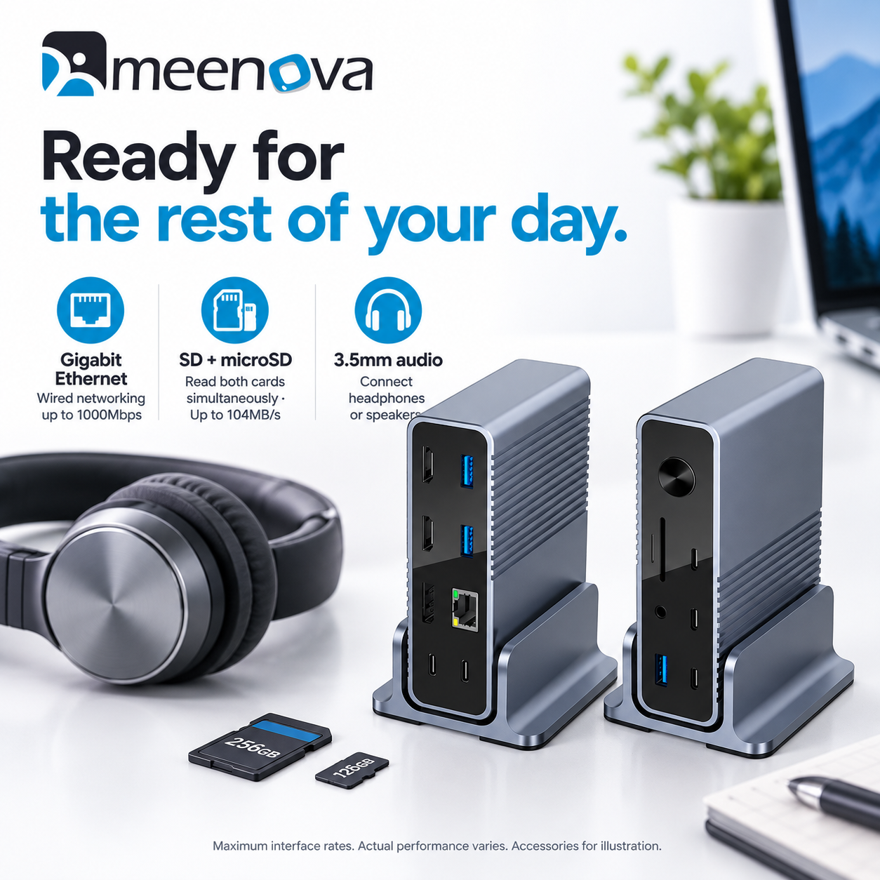 Meenova 15-in-1 USB-C Docking Station with Dual HDMI, DisplayPort & 10Gbps USB-C