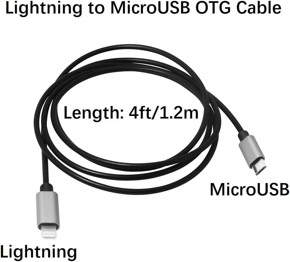Lightning-to-MicroUSB USB DAC OTG Cable for iPhone/iPad/iPod, Sony MDR-1ADAC, Roland GO Mixer, Chord Mojo2 Hugo Pha3 Fiio HiFi Oppo HA2 K5, iRig HD2 Camera 1.2m 4ft, iphone 14 to Android Cord