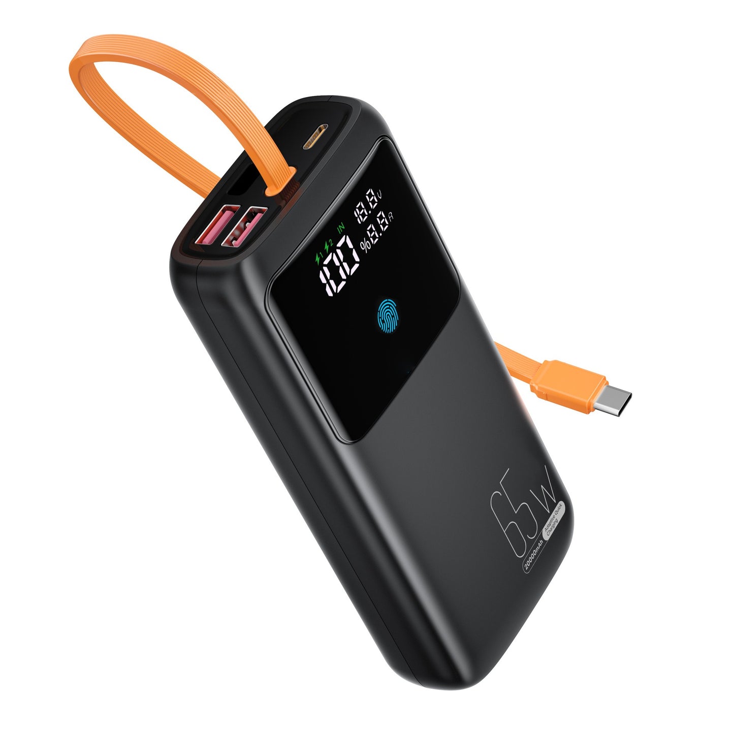 Meenova 65W 24000mAh Laptop Power Bank with Built-in USB-C Cable, PD Fast Charging, 2 USB-A Ports & Smart Digital Display