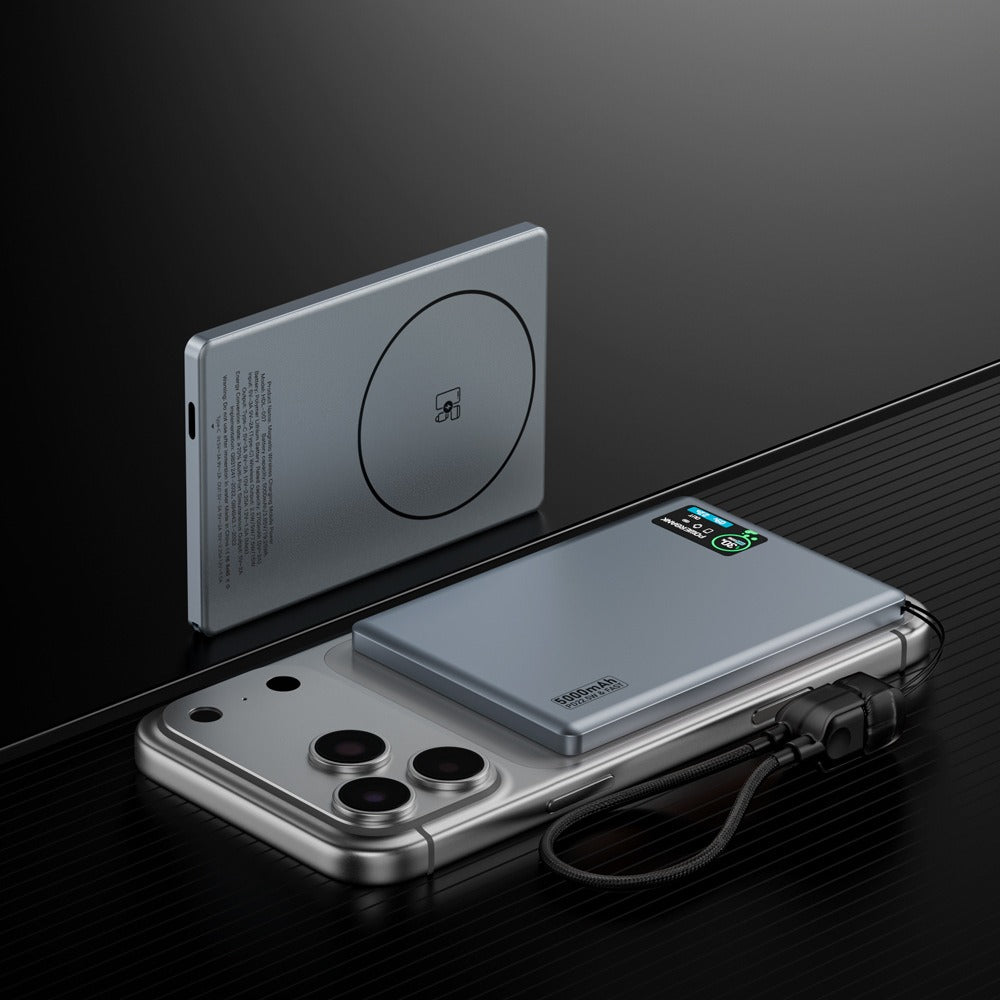 Meenova HDL-007 Ultra-Slim Magnetic Power Bank with Built-in USB-C Lanyard Cable, 15W Wireless Charging, 20W PD & TFT Display