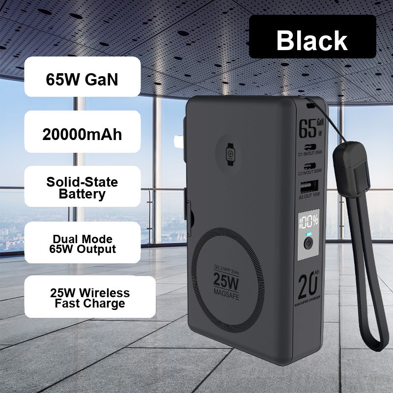 SolidPower T20 6-in-1 Qi2 Magnetic Power Bank & 65W GaN Travel Charger, 20,000mAh
