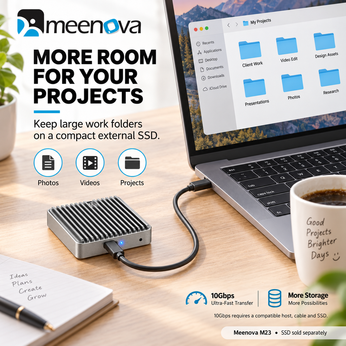 Meenova M23 M.2 2230 SSD Enclosure – 10Gbps USB 3.2 Gen 2, NVMe / NVMe + SATA NGFF, Aluminum External SSD Case, Up to 4TB