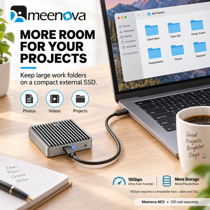 Meenova M23 M.2 2230 SSD Enclosure – 10Gbps USB 3.2 Gen 2, NVMe / NVMe + SATA NGFF, Aluminum External SSD Case, Up to 4TB
