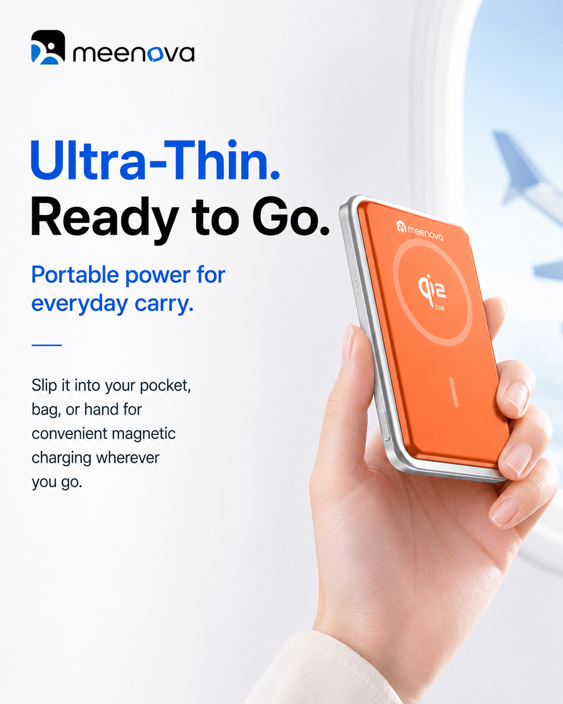 Meenova Qi2.2 25W Ultra-Slim Magnetic Power Bank – 35W USB-C Fast Charging, 5000mAh/10000mAh