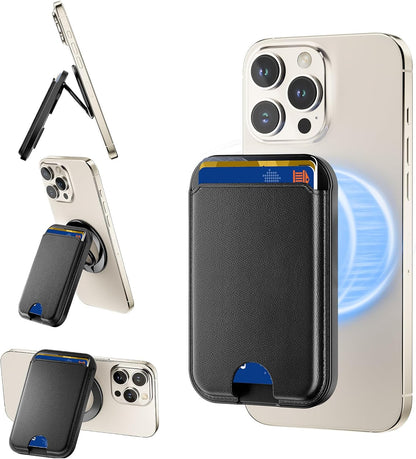 Meenova MagSafe-Compatible Phone Wallet with 360° Stand, 3-Card PU Leather Holder for iPhone 12–18 Series