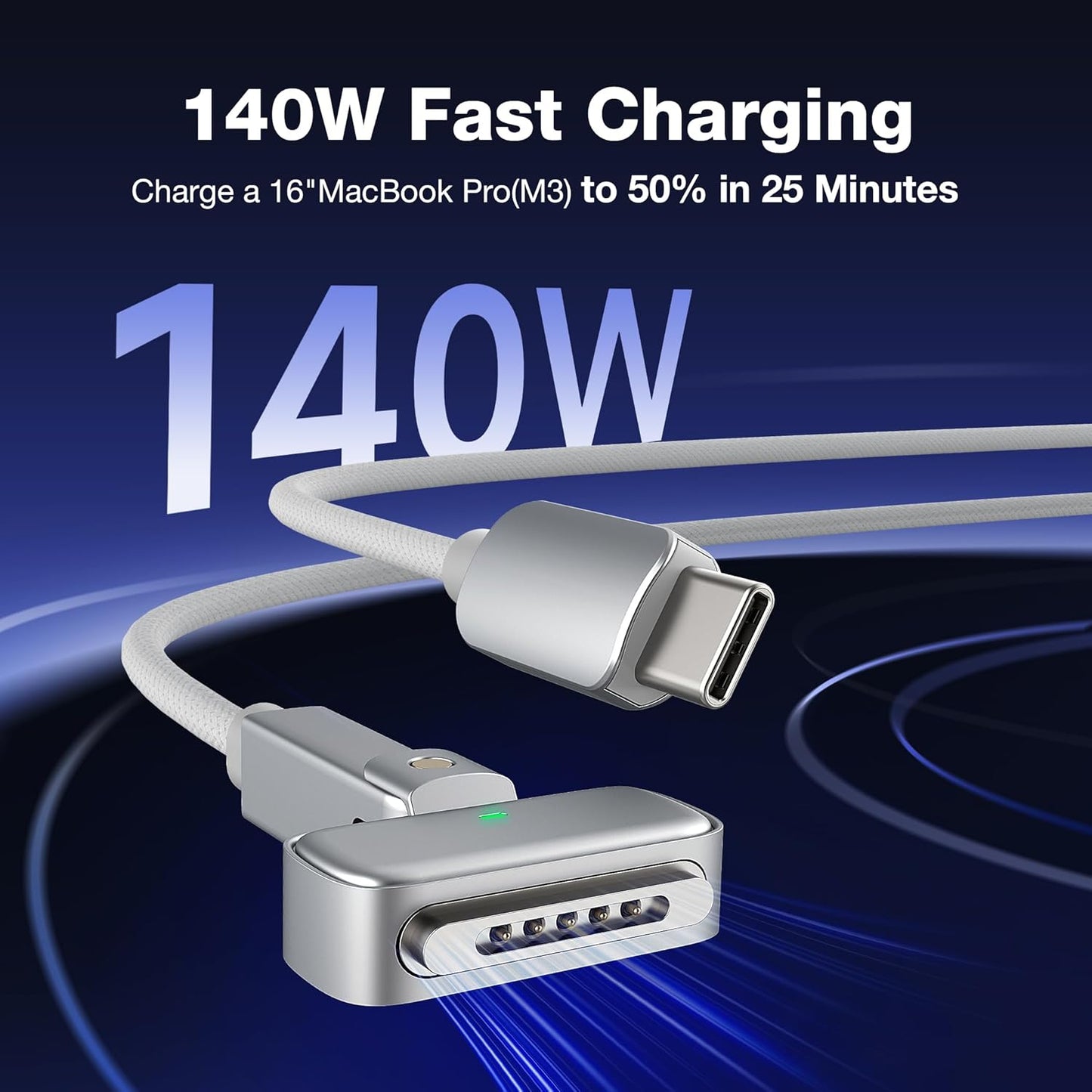 Magnetic 3 Rotating Cable USB-C 6.6FT Compatible with M4/M3/M2 MacBook Air Pro Charger, 140W Magnetic Safe 3 Cable for MacBook Air (13"/15" 2025/2024/2023/2022), Pro (16"/14" 2024/2023/2021)