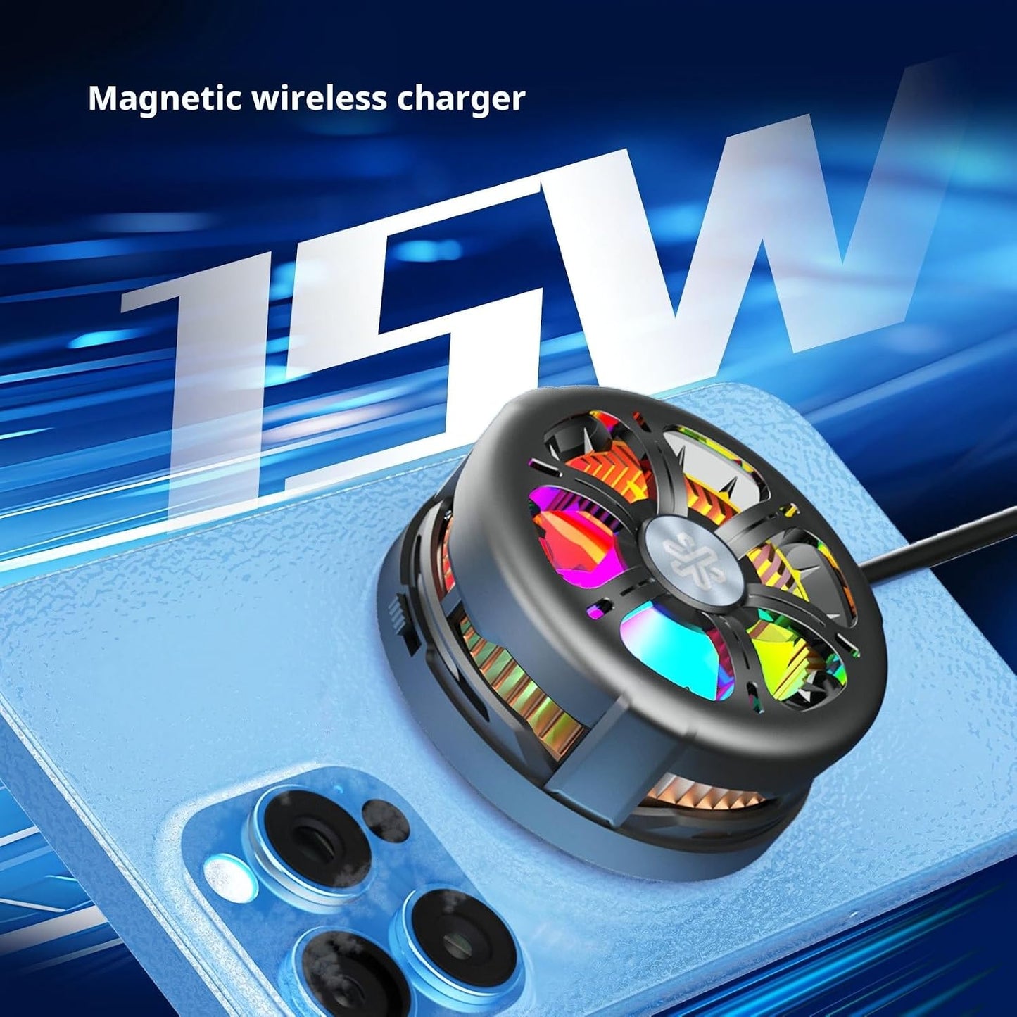 Compatible with MagSafe 15W Semiconductor Cooling Wireless Charger with RGB Light - 5W TEC Fast Cooling & Qi2 Certified Magnetic Black Phone Charger for iPhone 12-15/Samsung