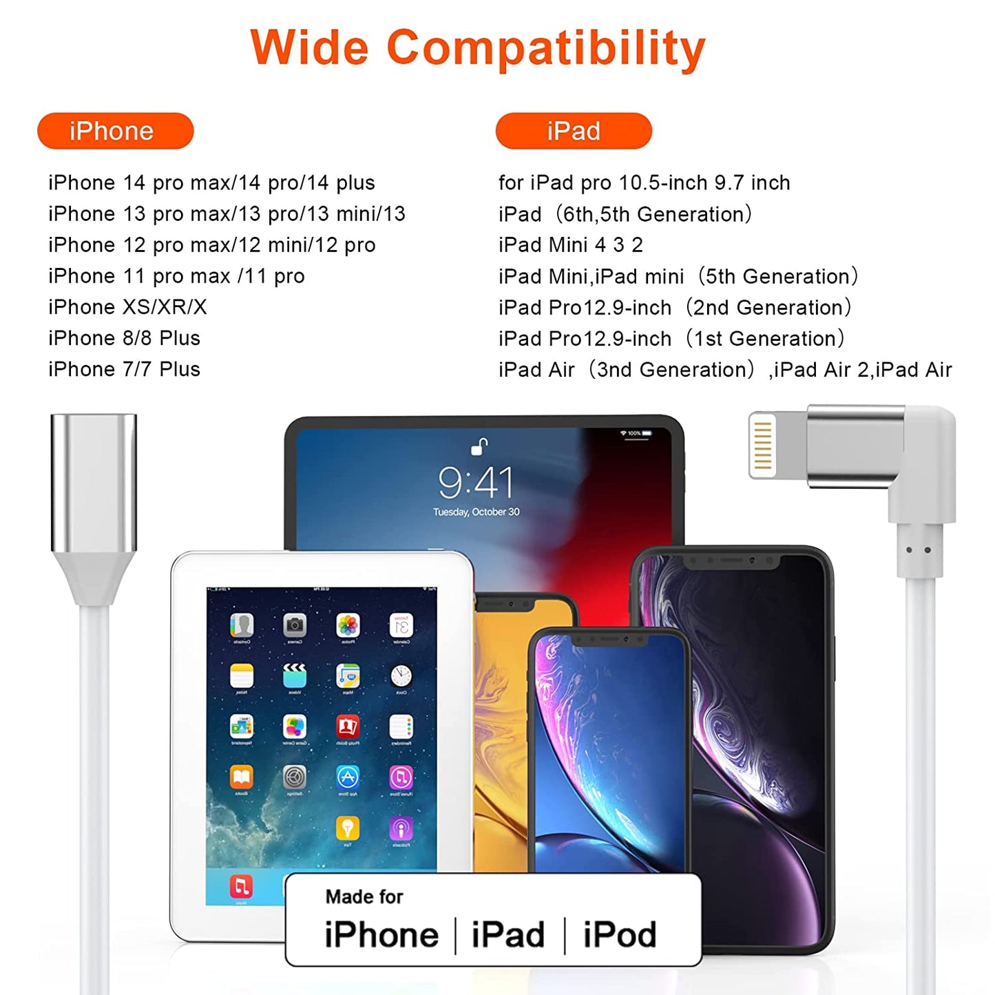 iPhone Charger Extension Cable 90 Degree 3FT Lightning Charging Male to Female Extender Dock emale Cord Extension Adapter, Video