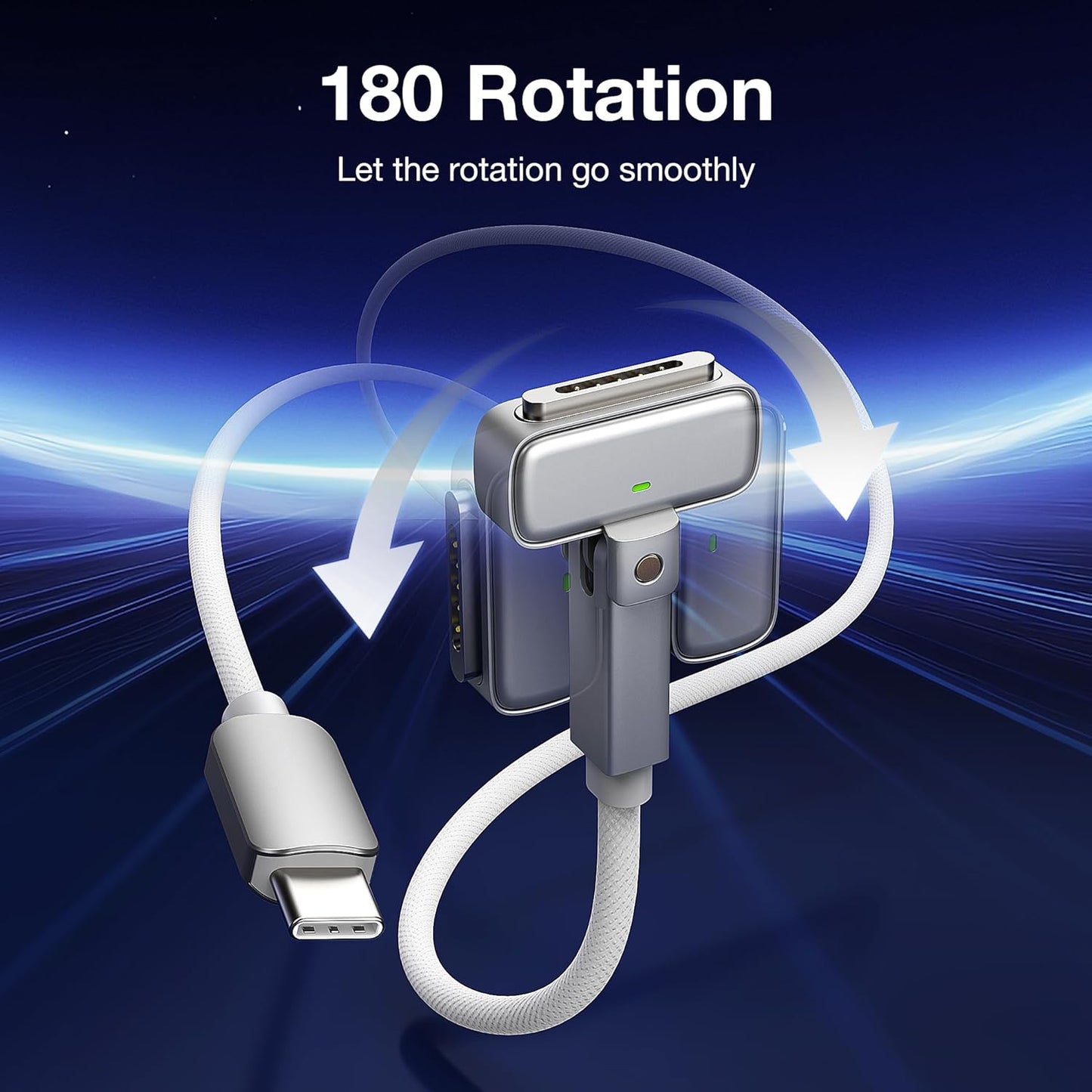 Magnetic 3 Rotating Cable USB-C 6.6FT Compatible with M4/M3/M2 MacBook Air Pro Charger, 140W Magnetic Safe 3 Cable for MacBook Air (13"/15" 2025/2024/2023/2022), Pro (16"/14" 2024/2023/2021)