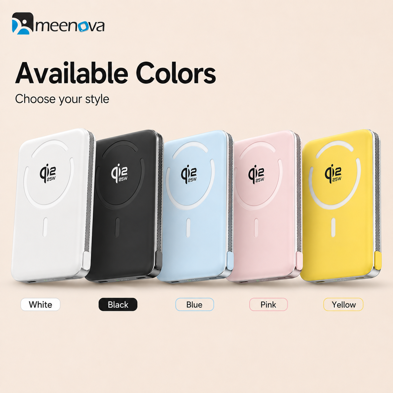 Meenova Qi2.2 25W Magnetic Power Bank 10000mAh with 35W PD Fast Charging, Detachable USB-C Cable & Kickstand
