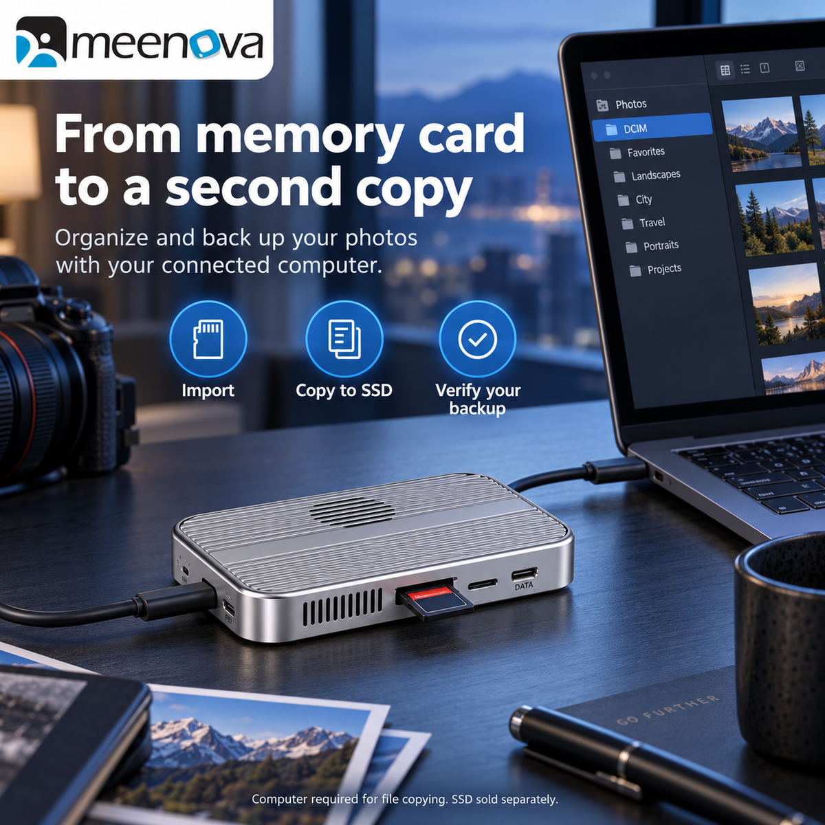 Meenova Magnetic M.2 NVMe/SATA SSD Enclosure MagSafe & 6-in-1 HUB USB-C Dock – 10Gbps, 4K@60Hz HDMI, PD 100W, SD/TF, Up to 4TB