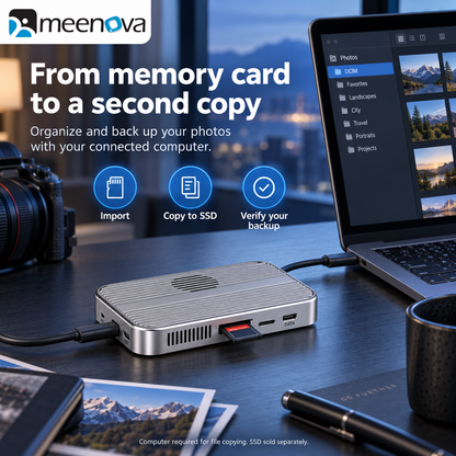 Meenova Magnetic M.2 NVMe/SATA SSD Enclosure MagSafe & 6-in-1 HUB USB-C Dock – 10Gbps, 4K@60Hz HDMI, PD 100W, SD/TF, Up to 4TB