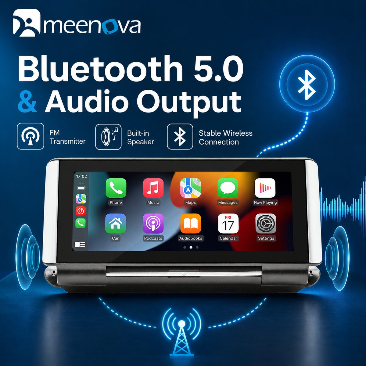 Meenova Flip Out Screen Car Stereo 7 Inch Wireless CarPlay Android Auto Mirrorlink FM Transmitter Bluetooth Reversing Camera B5370