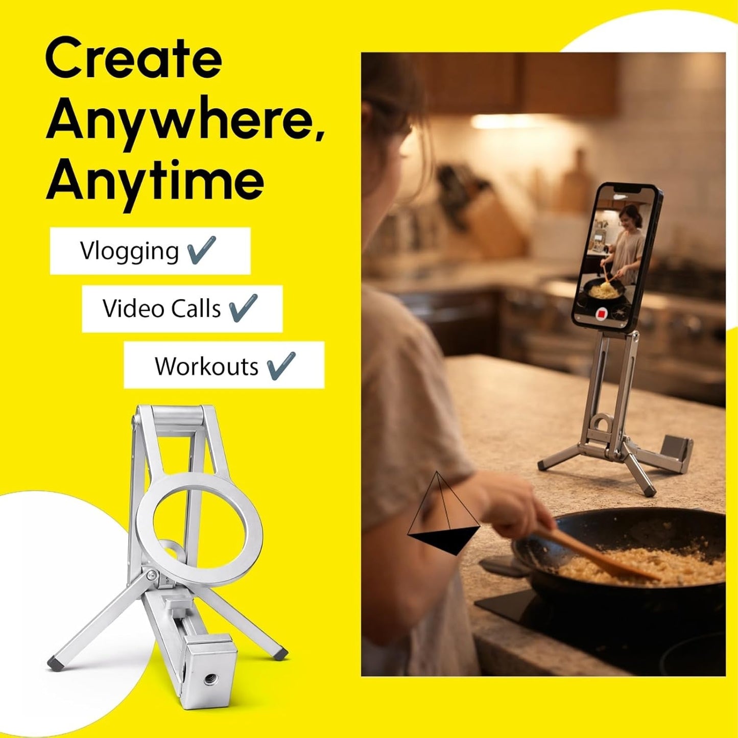 Meenova 360° Rotating Magnetic Phone Tripod Stand, Foldable Adjustable Aluminum Alloy Cell Phone Holder, Hands-Free Magnetic Smartphone Stand for Vlogging, Video Recording, Gym, Travel, Desk, Compatible with Magnetic Phone Cases & All Smartphones