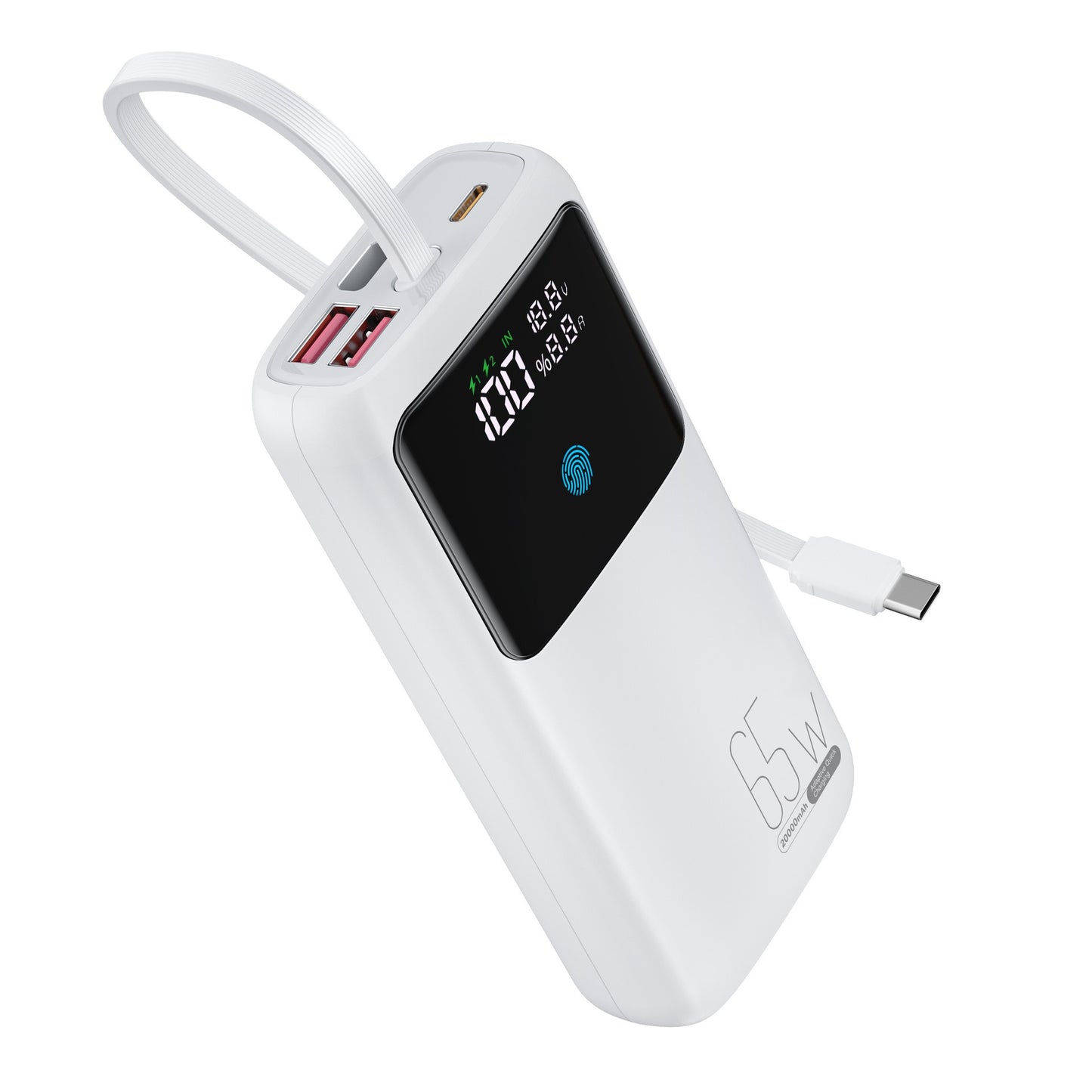 Meenova 65W 24000mAh Laptop Power Bank with Built-in USB-C Cable, PD Fast Charging, 2 USB-A Ports & Smart Digital Display