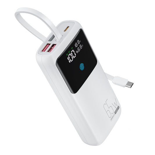 Meenova 65W 20000mAh Laptop Power Bank with Built-in USB-C Cable, PD Fast Charging, 2 USB-A Ports & Smart Digital Display