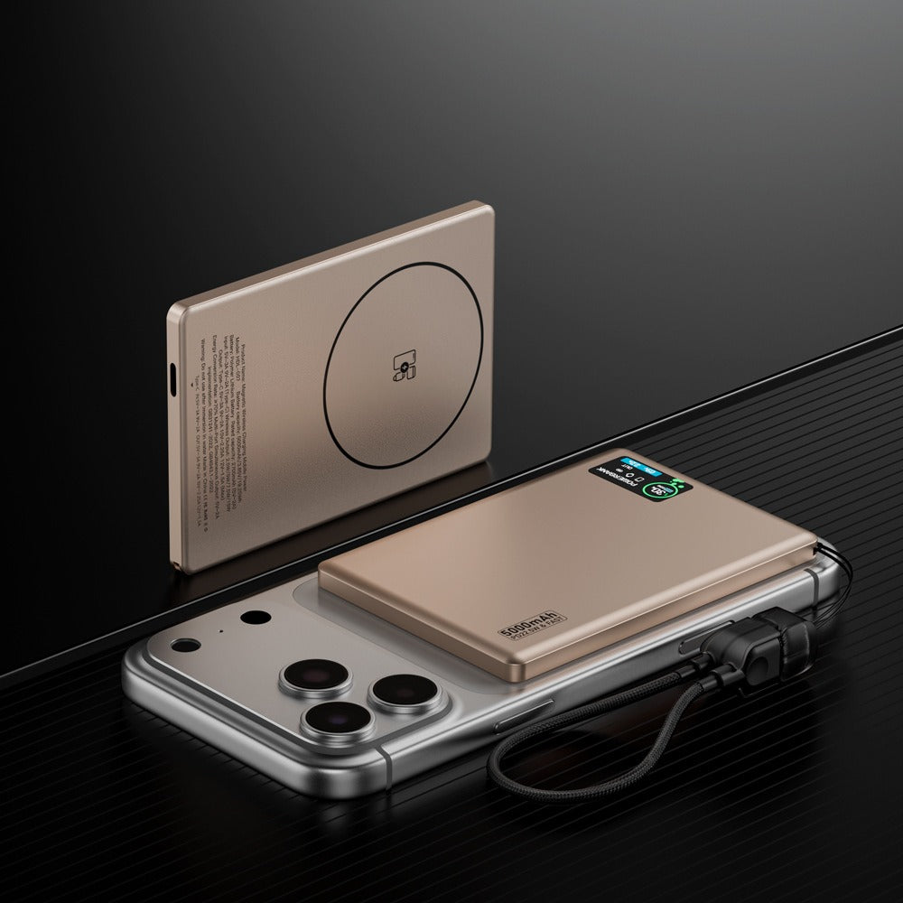 Meenova HDL-007 Ultra-Slim Magnetic Power Bank with Built-in USB-C Lanyard Cable, 15W Wireless Charging, 20W PD & TFT Display
