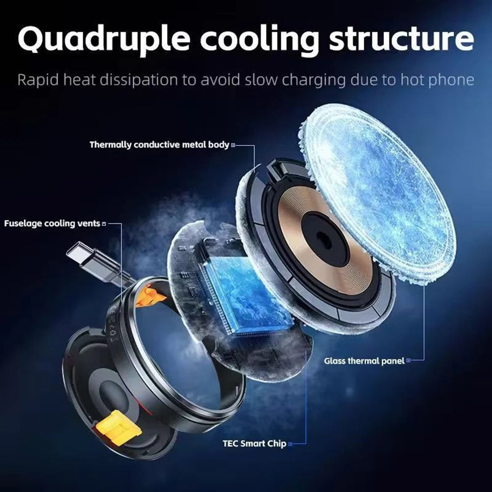 3-in-1 Magnetic Wireless Charger Stand, Foldable Adjustable Angle Desktop Type-C Cable 15W Fast Charger with Retractable Cable for Phone Watch Earbuds Simultaneous Charging