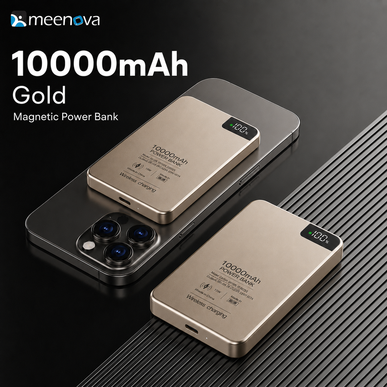 Meenova Ultra-Slim Magnetic Power Bank 5000mAh/10000mAh, 15W Wireless & 20W USB-C PD Fast Charging, Aluminum Alloy Portable Battery Pack