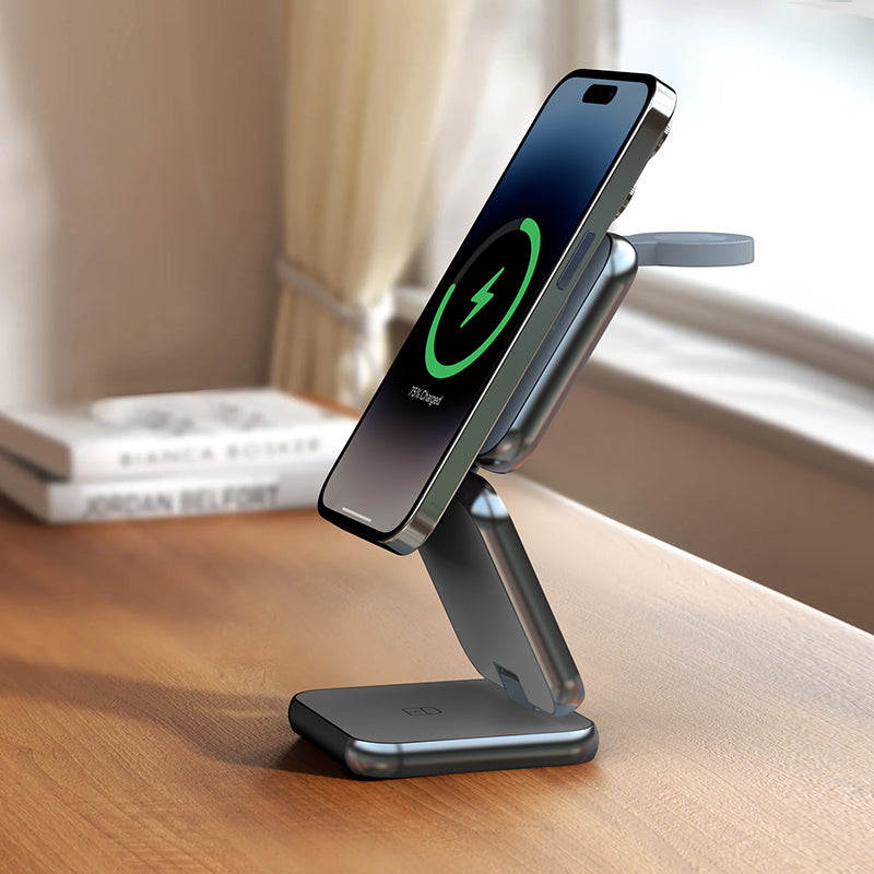 Meenova Aluminum alloy 3 in 1 suitable for Apple Magsafe magnetic wireless charging and folding stand suitable for iPhone 15 pro m