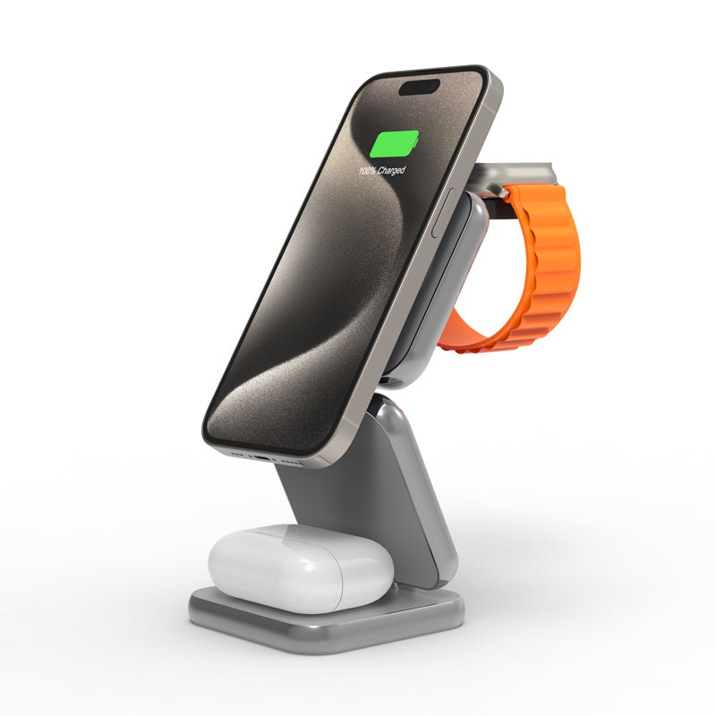 Meenova Aluminum alloy 3 in 1 suitable for Apple Magsafe magnetic wireless charging and folding stand suitable for iPhone 15 pro m