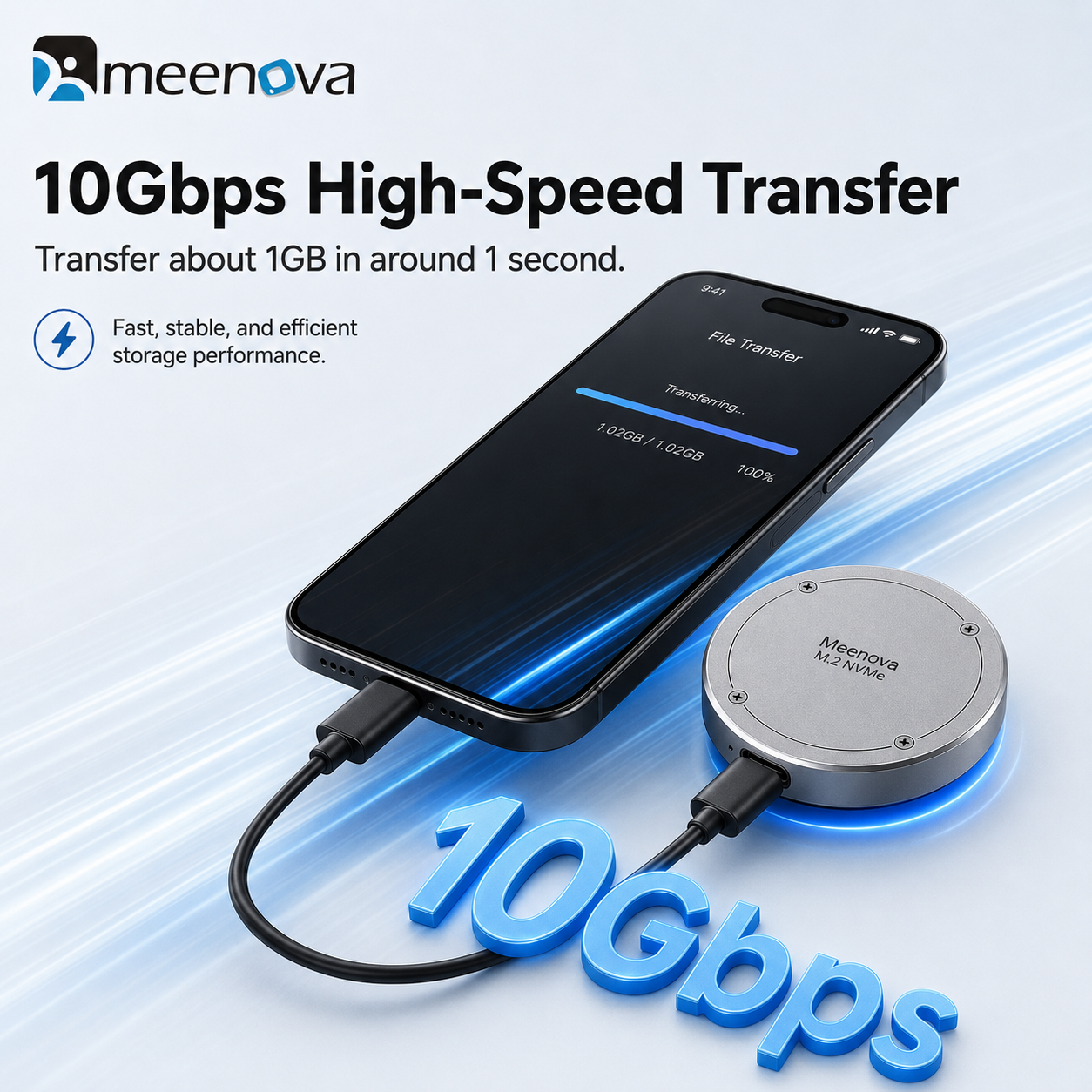 Meenova M.2 NVMe Magnetic SSD Enclosure – 10Gbps USB-C, 2230/2242 SSD, Up to 2TB