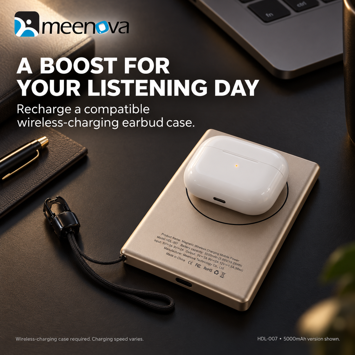 Meenova HDL-007 Ultra-Slim Magnetic Power Bank with Built-in USB-C Lanyard Cable, 15W Wireless Charging, 20W PD & TFT Display, Compatible with iPhone 18 Pro Max & iPhone Duo