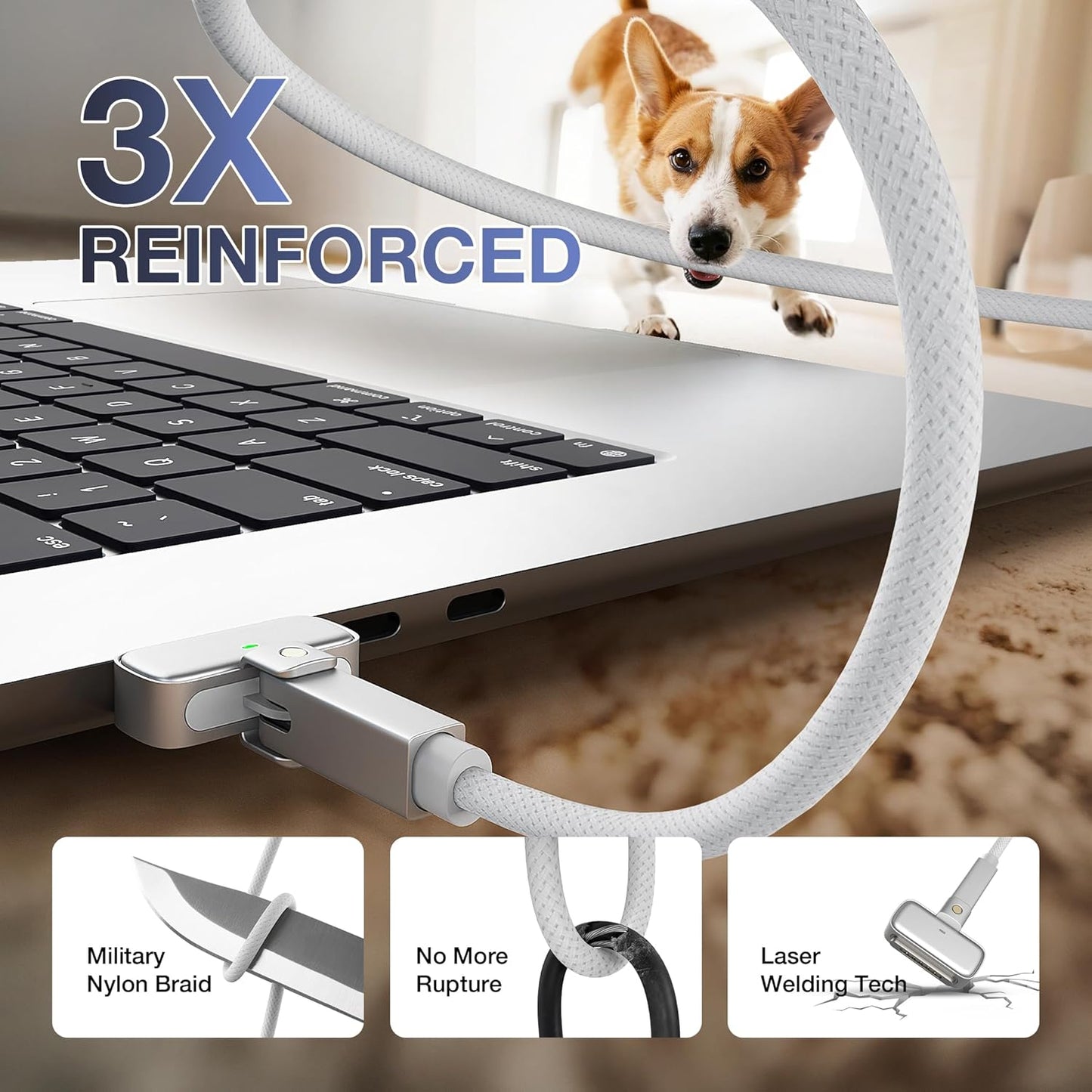 Magnetic 3 Rotating Cable USB-C 6.6FT Compatible with M4/M3/M2 MacBook Air Pro Charger, 140W Magnetic Safe 3 Cable for MacBook Air (13"/15" 2025/2024/2023/2022), Pro (16"/14" 2024/2023/2021)