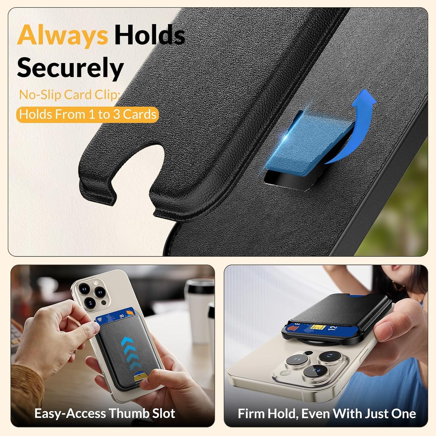 Meenova Strong Magnetic Phone Wallet Black, 360° Adjustable Stand PU Leather Card Holder for MagSafe iPhone 12-17 Series