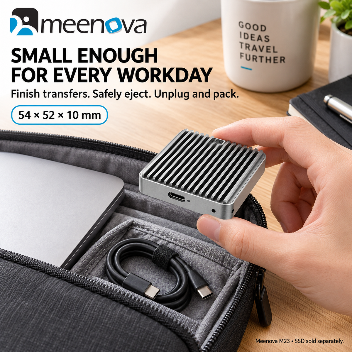 Meenova M23 M.2 2230 SSD Enclosure – 10Gbps USB 3.2 Gen 2, NVMe / NVMe + SATA NGFF, Aluminum External SSD Case, Up to 4TB