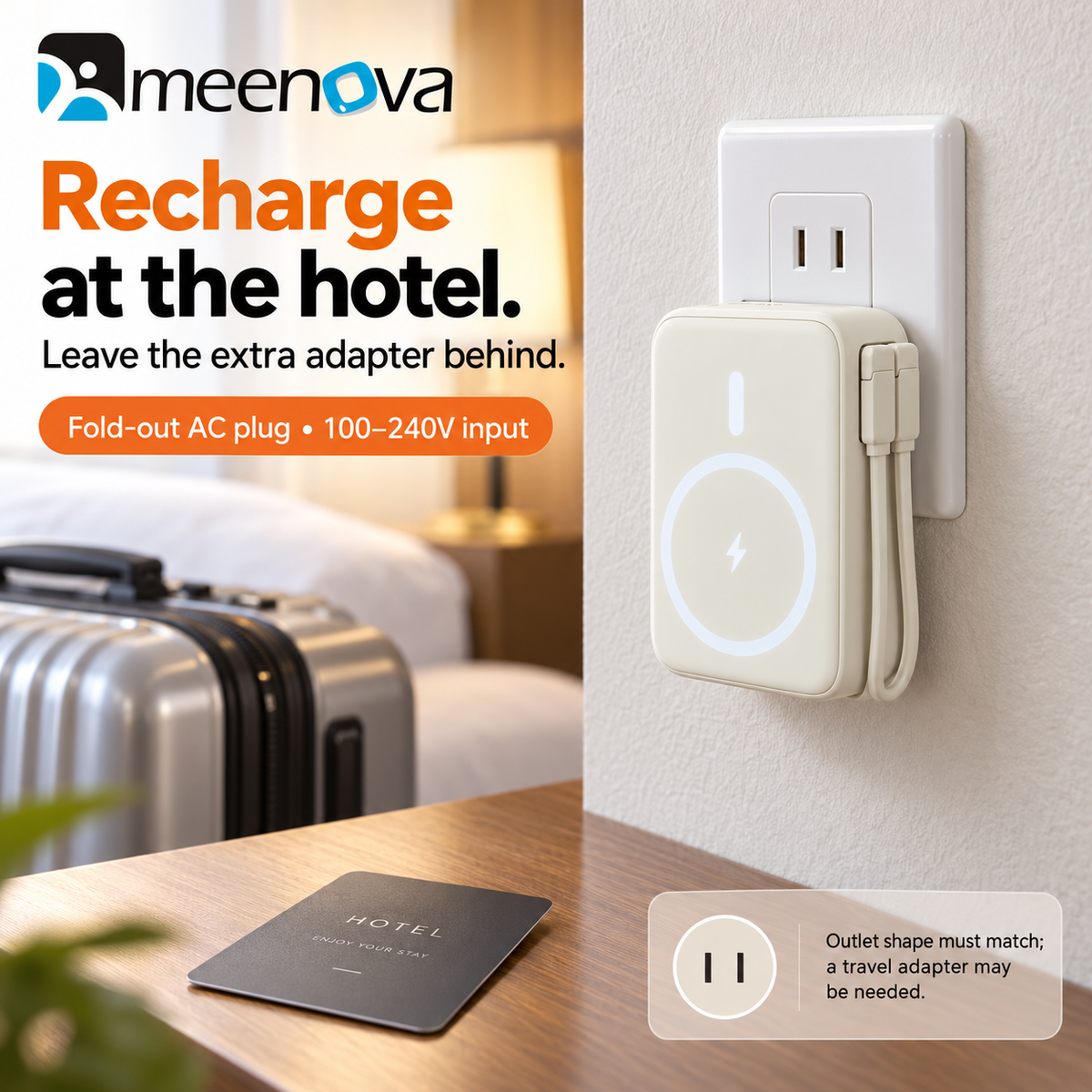 Meenova 10000mAh 3-in-1 Magnetic Wireless Power Bank with AC Wall Charger, Built-in USB-C & Lightning Cables, 22.5W Fast Charging, 15W Magnetic Charging & Kickstand