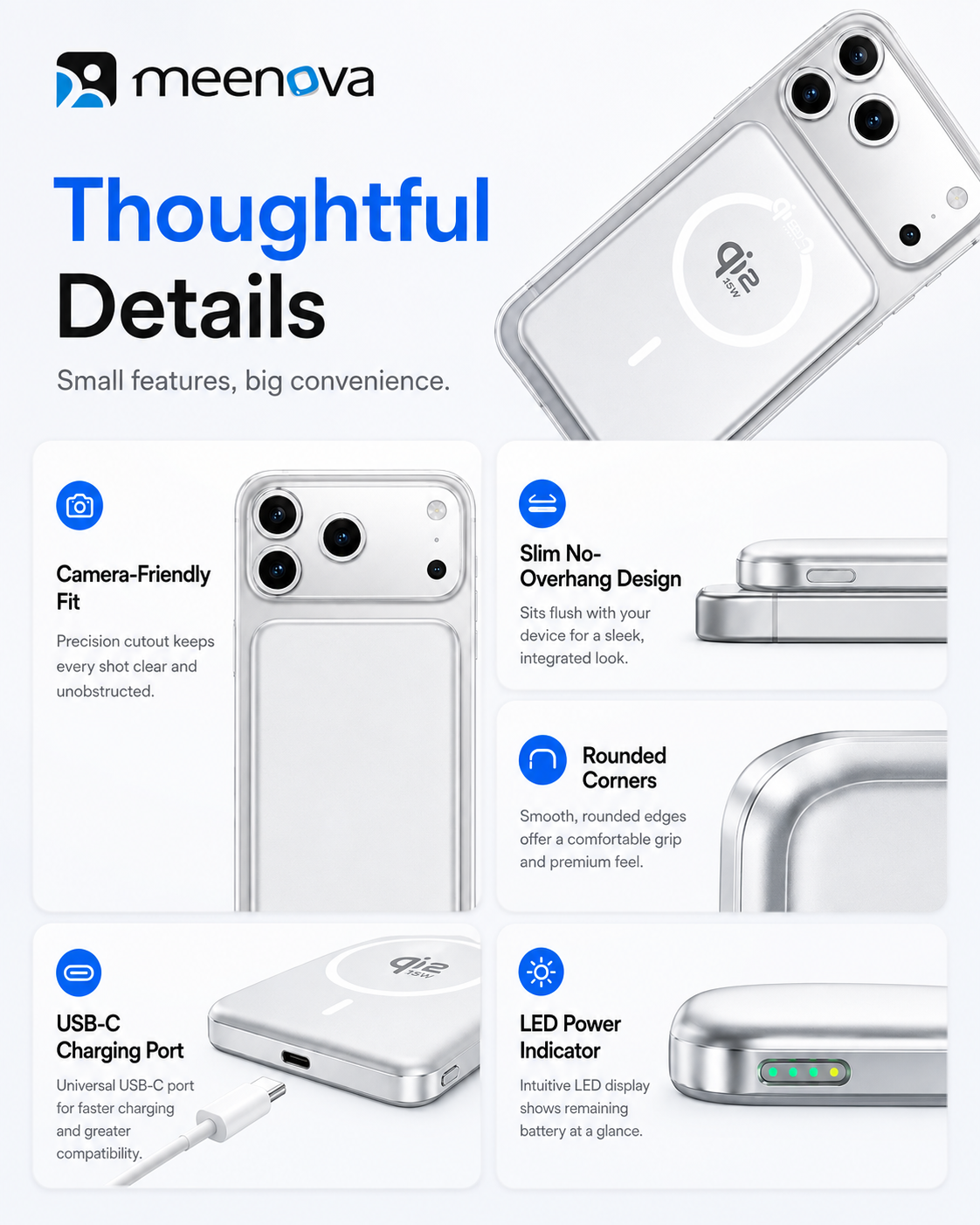 Meenova Qi2.2 25W Ultra-Slim Magnetic Power Bank – 35W USB-C Fast Charging, 5000mAh/10000mAh