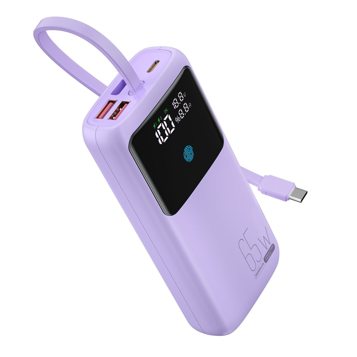 Meenova 65W 24000mAh Laptop Power Bank with Built-in USB-C Cable, PD Fast Charging, 2 USB-A Ports & Smart Digital Display