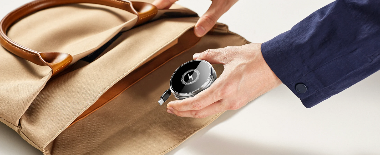 3-in-1 Magnetic Wireless Charger Stand, Foldable Adjustable Angle Desktop Type-C Cable 15W Fast Charger with Retractable Cable for Phone Watch Earbuds Simultaneous Charging