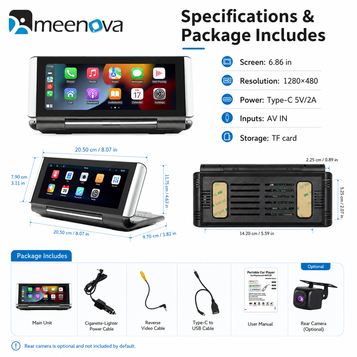 Meenova Flip Out Screen Car Stereo 7 Inch Wireless CarPlay Android Auto Mirrorlink FM Transmitter Bluetooth Reversing Camera B5370