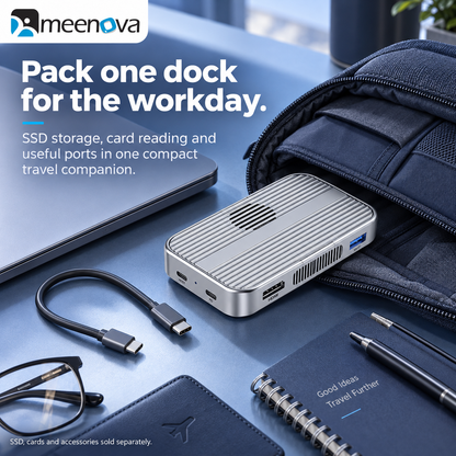 Meenova Magnetic M.2 NVMe/SATA SSD Enclosure MagSafe & 6-in-1 HUB USB-C Dock – 10Gbps, 4K@60Hz HDMI, PD 100W, SD/TF, Up to 4TB