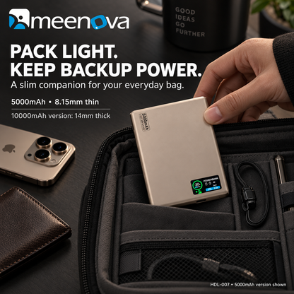 Meenova HDL-007 Ultra-Slim Magnetic Power Bank with Built-in USB-C Lanyard Cable, 15W Wireless Charging, 20W PD & TFT Display, Compatible with iPhone 18 Pro Max & iPhone Duo