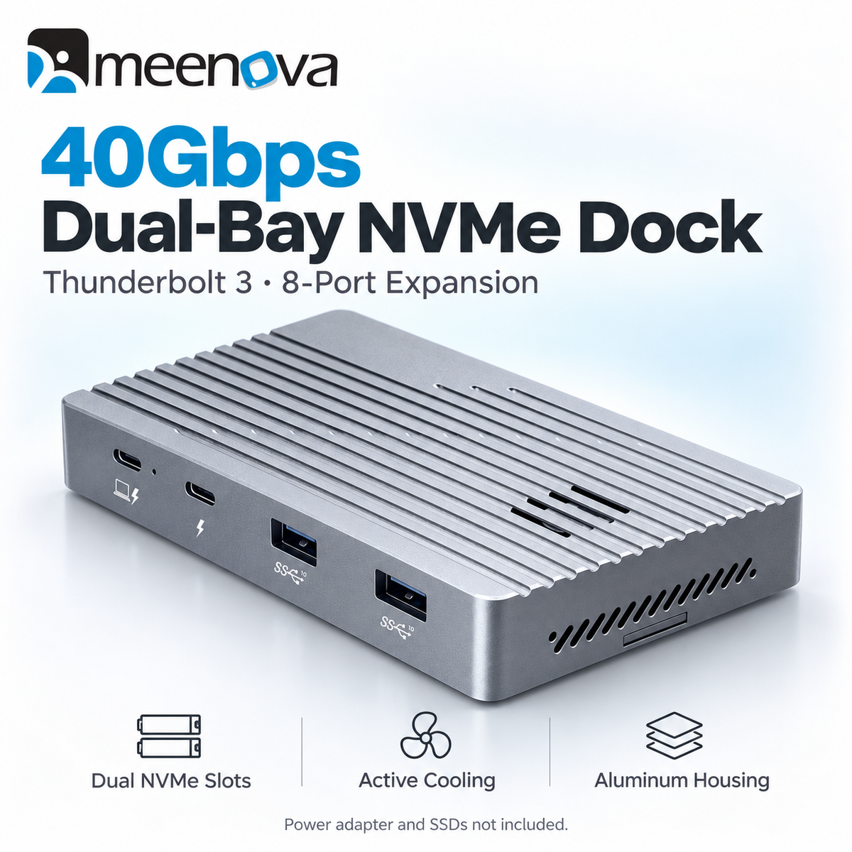 Meenova 40Gbps Thunderbolt 3 Dock with Dual M.2 NVMe SSD Slots, 8 Ports & 8K DisplayPort