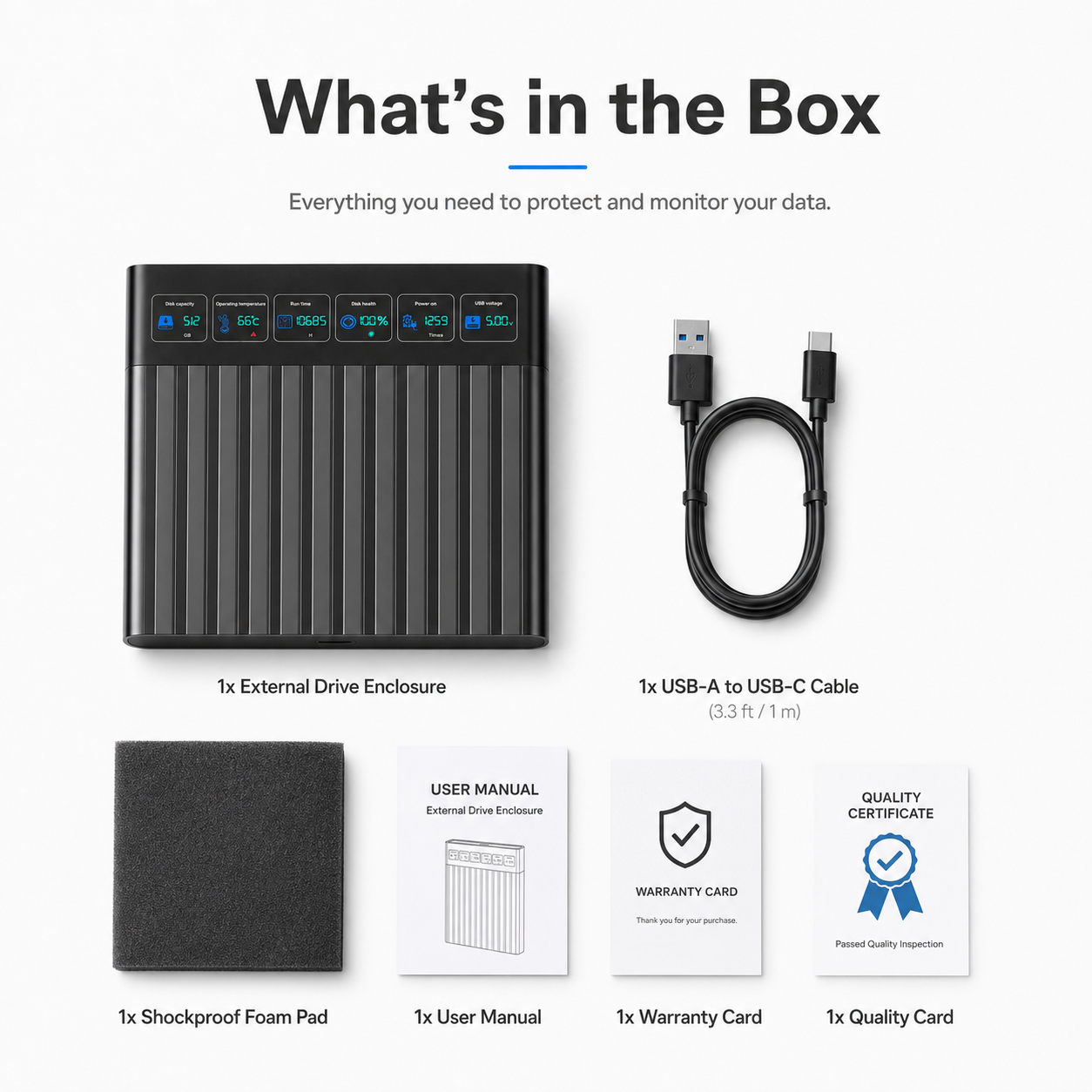 Meenova 2.5-Inch Smart SATA HDD/SSD Enclosure with Digital Drive Monitor, USB 3.2 Gen 1 5Gbps, Up to 4TB