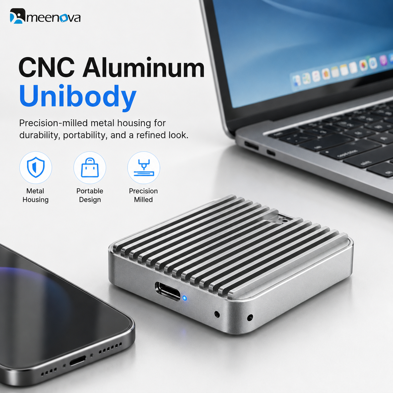 meenova M23 M.2 2230 SSD Enclosure – 10Gbps USB 3.2 Gen 2, NVMe / NVMe + SATA NGFF, Aluminum External SSD Case, Up to 4TB