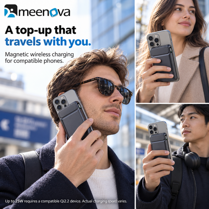 Meenova CK801 Qi2.2 25W Magnetic Wireless Power Bank 10000mAh with 35W USB-C Fast Charging, Apple Watch Charger & Foldable Stand