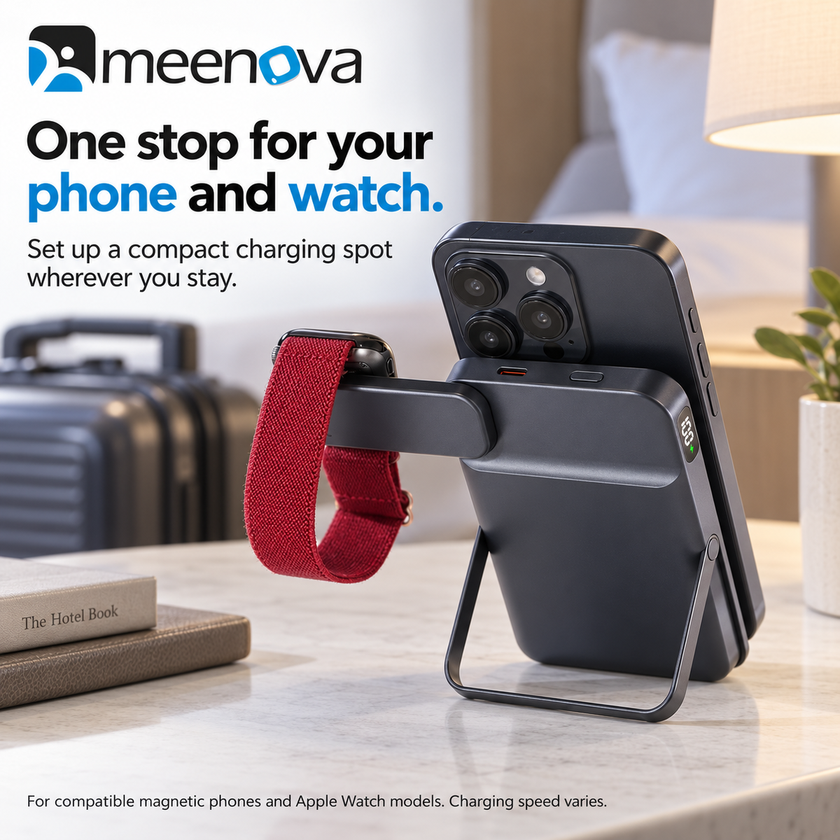 Meenova CK801 Qi2.2 25W Magnetic Wireless Power Bank 10000mAh with 35W USB-C Fast Charging, Apple Watch Charger & Foldable Stand