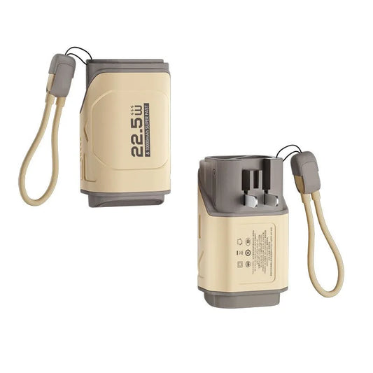Portable Power Bank with AC Plug with Retractable Cable 22.5W, Compact, Creative 10,000mAh Mobile Power Supply for iPhone 16 15 14, Samsung Galaxy S25 Ultra.