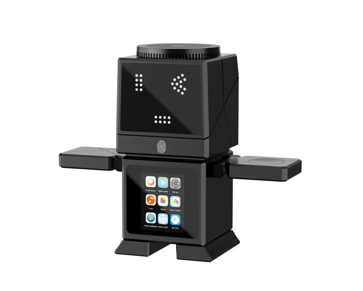 Meenova 6-in-1 Magnetic Wireless Charging Station with Bluetooth Speaker, Alarm Clock, Night Light and Desktop Phone Stand for iPhone & Apple Watch