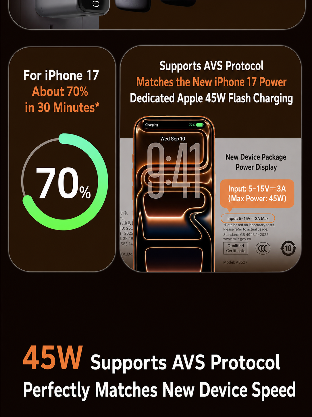 X45Pro 45W Smart GaN Charger with Display, AI Recognition & Temperature Control for iPhone 17