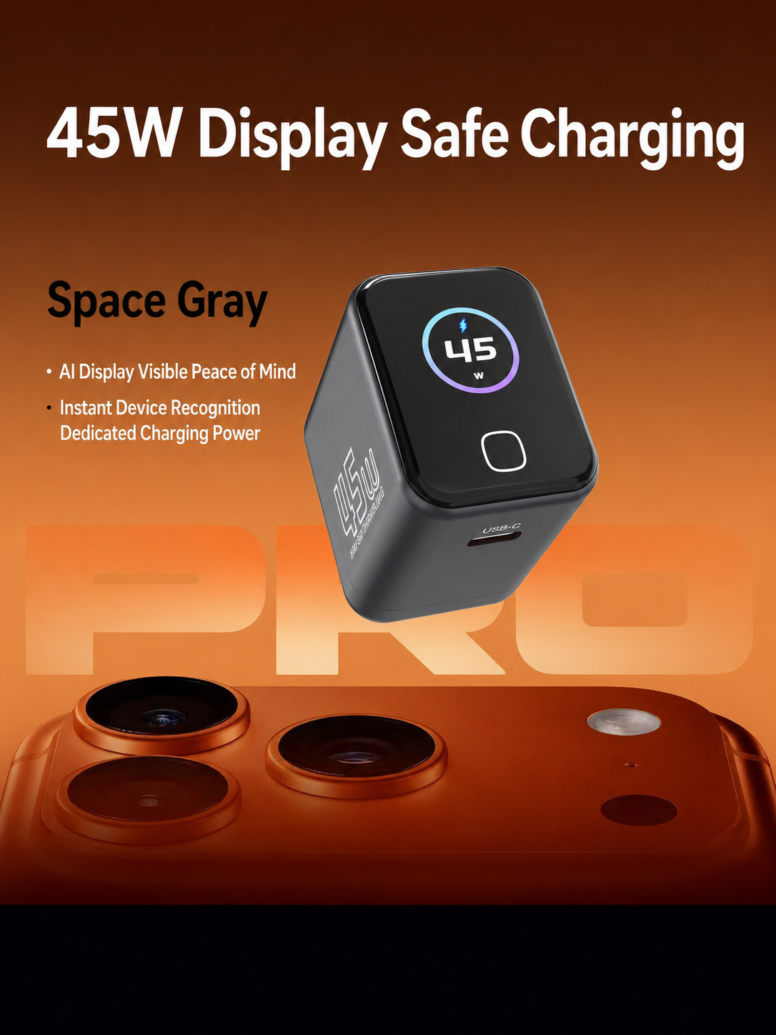 X45Pro 45W Smart GaN Charger with Display, AI Recognition & Temperature Control for iPhone 17